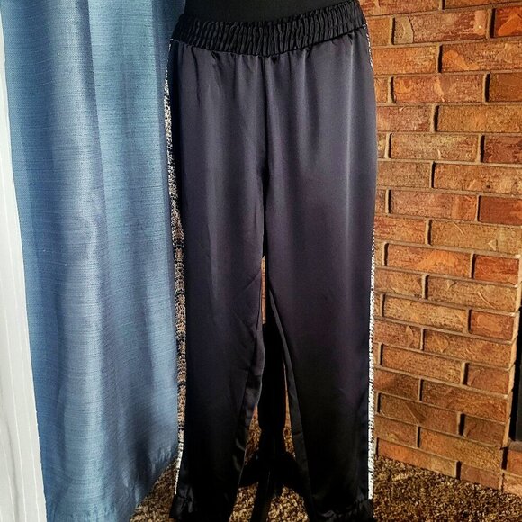 ZARA Women's Black Satiny Joggers w/Snakeskin Pattern Side Stripes - Size M - Picture 2 of 15
